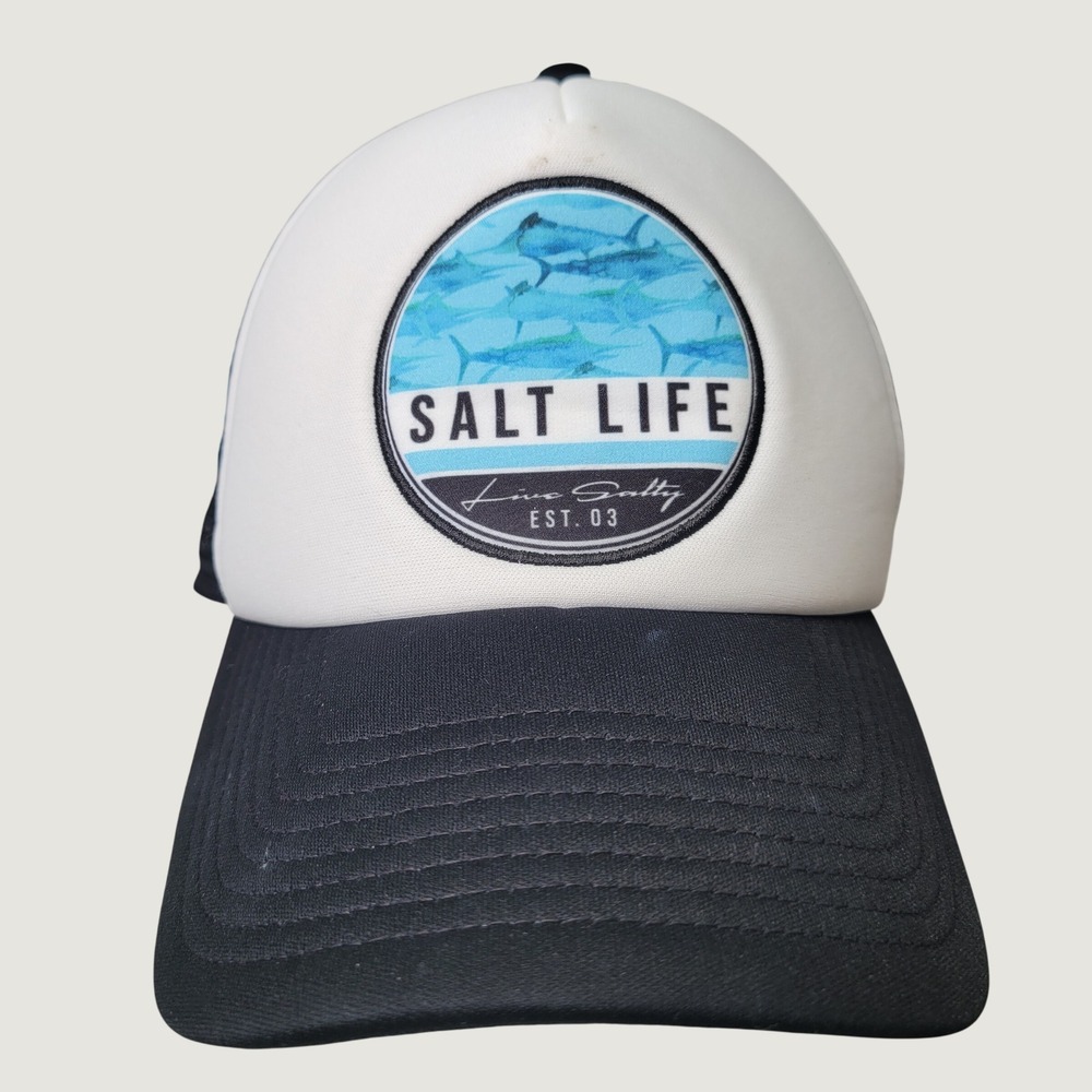 Salt Life Live Salty Marlin Trucker Hat Black White Mesh Snapback Fishing Cap